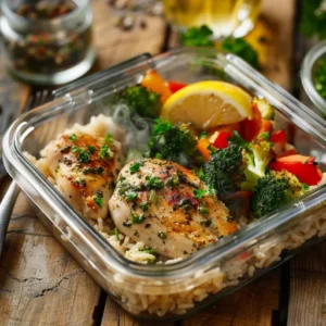 wpmaker-Prepared high protein meal with grilled chicken, brown rice and broccoli ready to eat