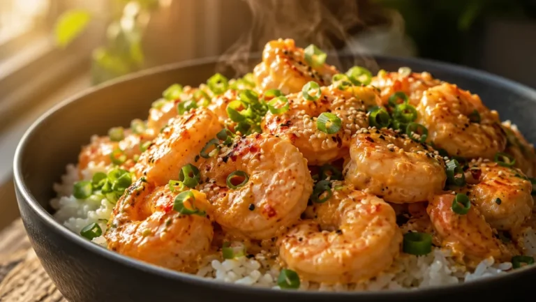 Bang bang shrimp bowls packed with forty-eight grams of protein per serving for meal prep