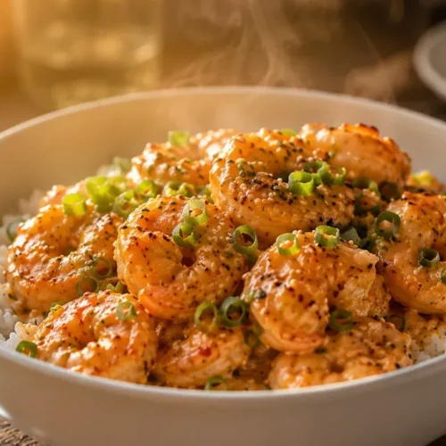 Bang bang shrimp bowls beautifully plated with rice, fresh vegetables, and glazed shrimp ready to eat