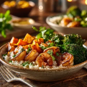 Easy High Protein Shrimp Meal Prep Bowls (30g Protein, 5 Days) 6 Easy High Protein Shrimp Meal Prep Bowls (30g Protein, 5 Days) portioned in meal prep containers with fresh vegetables and grains