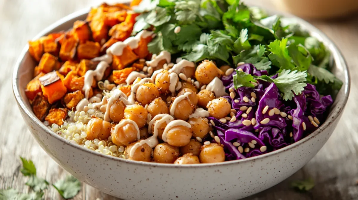 High Protein Chickpea Meal Prep Bowls (Plant-Based, Easy) 2 Chickpea Meal Prep Bowls packed with colorful vegetables, grains, and creamy tahini dressing.