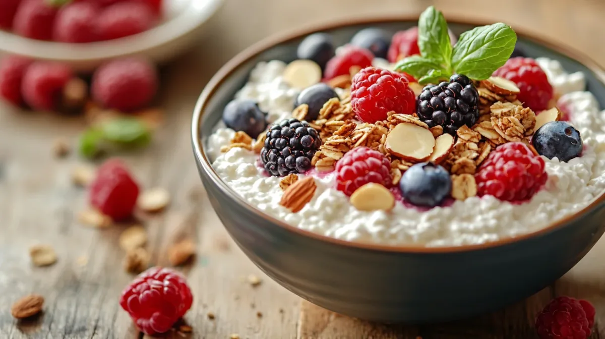 High Protein Cottage Cheese Breakfast Meal Prep (No Cook, 5 Days) 1 cottage cheese breakfast meal prep containers filled with protein-rich layers ready for five days