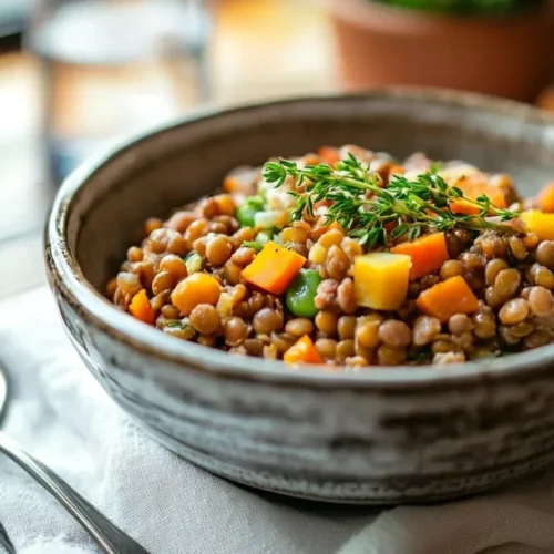 High Protein Lentil Meal Prep Bowls (Cheap, Plant-Based) 6 prepared High Protein Lentil Meal Prep Bowls with quinoa, roasted vegetables and chickpeas in glass meal prep container