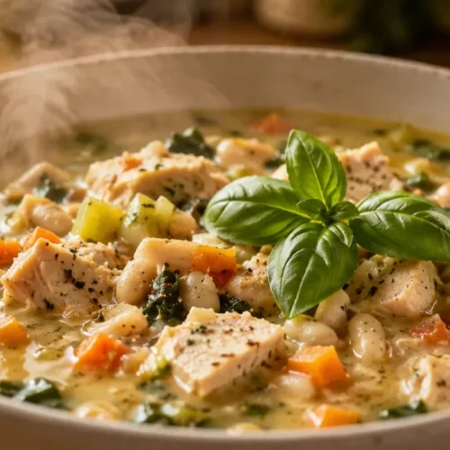 High Protein Soup Meal Prep bowls filled with hearty broth, tender vegetables, and protein-rich ingredients