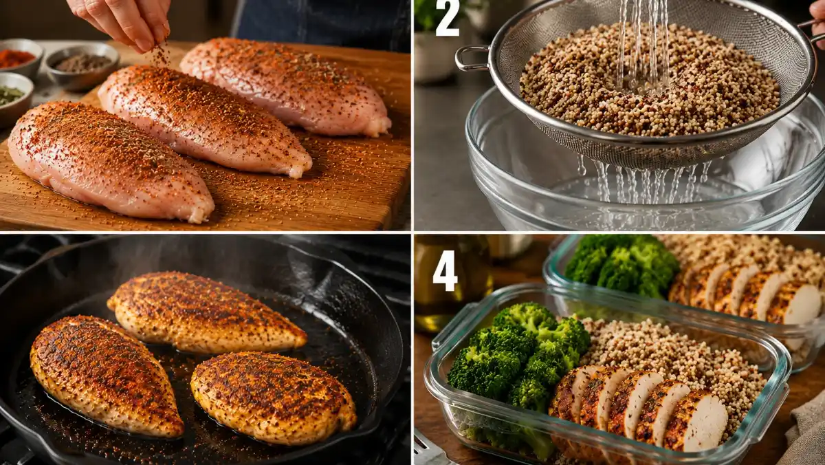 Simple High Protein Meal Prep in 30 Minutes — Visual Step-by-Step Guide 4 Cooking steps