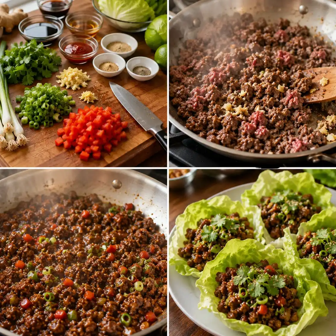 Asian Ground Beef Lettuce Wraps Meal Prep (Low Carb, High Protein) 4 Cooking steps