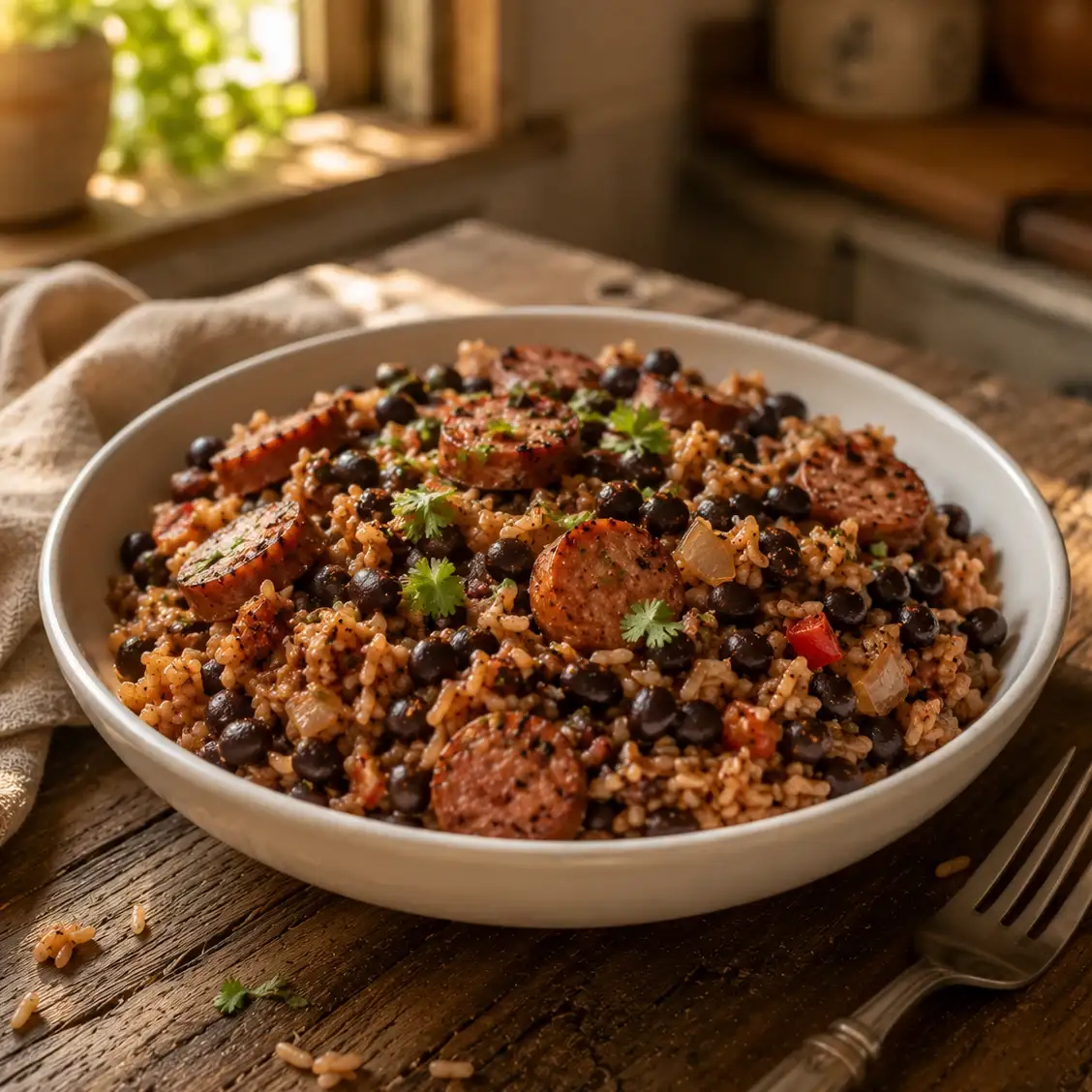 Black Beans and Rice with Sausage (Cheap High Protein Meal Prep) 5 Serving