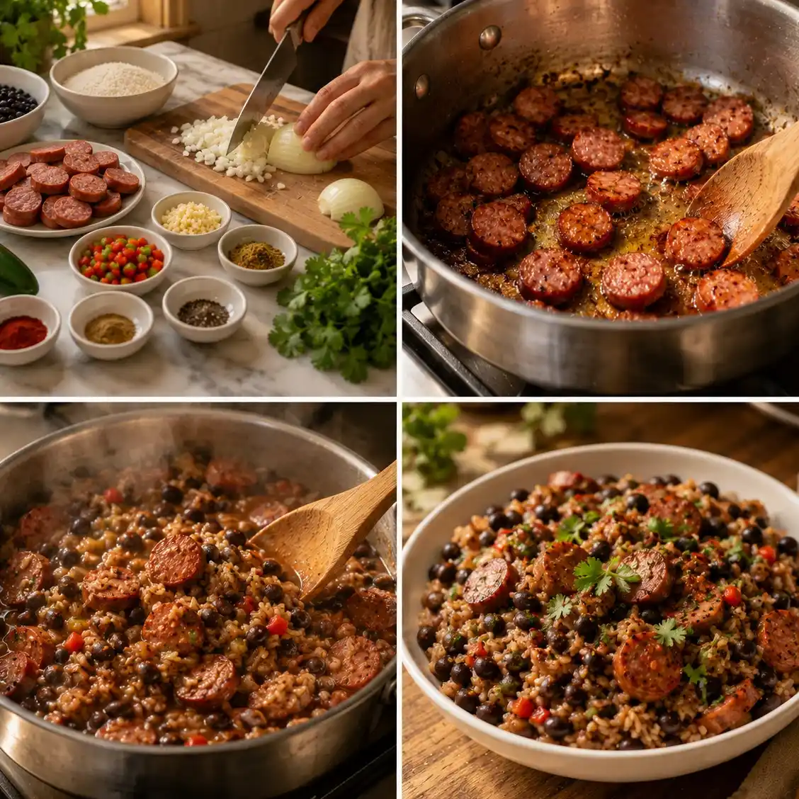 Black Beans and Rice with Sausage (Cheap High Protein Meal Prep) 4 Cooking steps