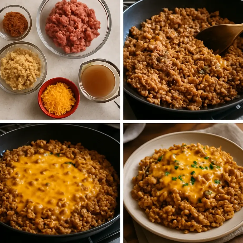 Cheesy Taco Rice Skillet Meal Prep (One Pan, High Protein, Cheap) 4 Cooking steps
