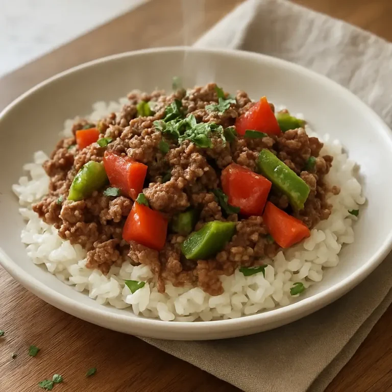 Beef and Pepper Rice Bowls served in meal prep containers, showcasing seasoned ground beef and colorful peppers.