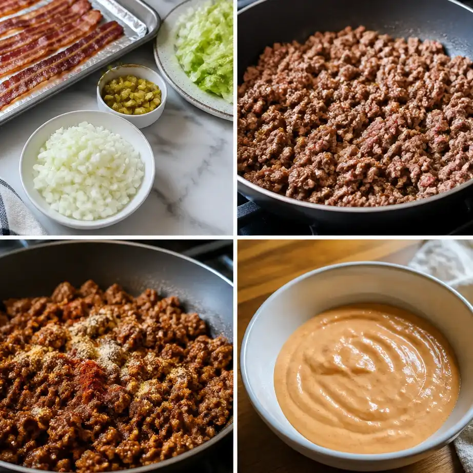 High Protein Burger Bowls Meal Prep (Big Mac Style, Low Carb) 4 Cooking steps