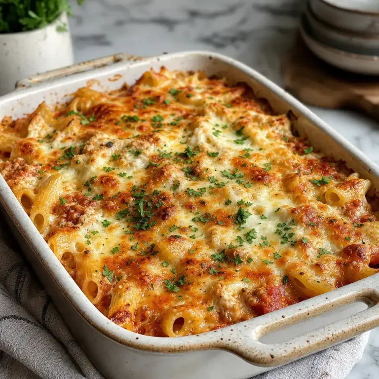 Cottage Cheese Pasta Bake golden-brown and bubbly fresh from the oven, ready to serve.