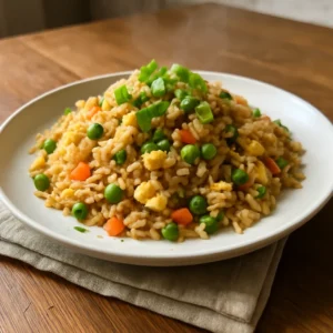 High Protein Egg Fried Rice Meal Prep (Cheap & Better Than Takeout) 6 High Protein Egg Fried Rice served in meal prep containers, golden and fluffy with visible eggs and vegetables throughout.