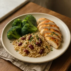 High Protein Meal Prep for Muscle Gain featuring grilled chicken breast with quinoa and broccoli