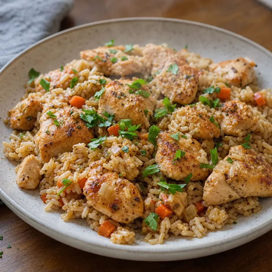 One Pot Chicken and Rice Meal Prep (Beginner Friendly, High Protein) 7 One Pot Chicken and Rice meal prep dish with tender chicken pieces and fluffy rice cooked together