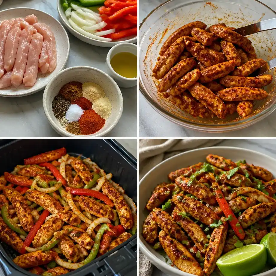 Air Fryer Chicken Fajitas Meal Prep (High Protein, One Basket) 4 Cooking steps
