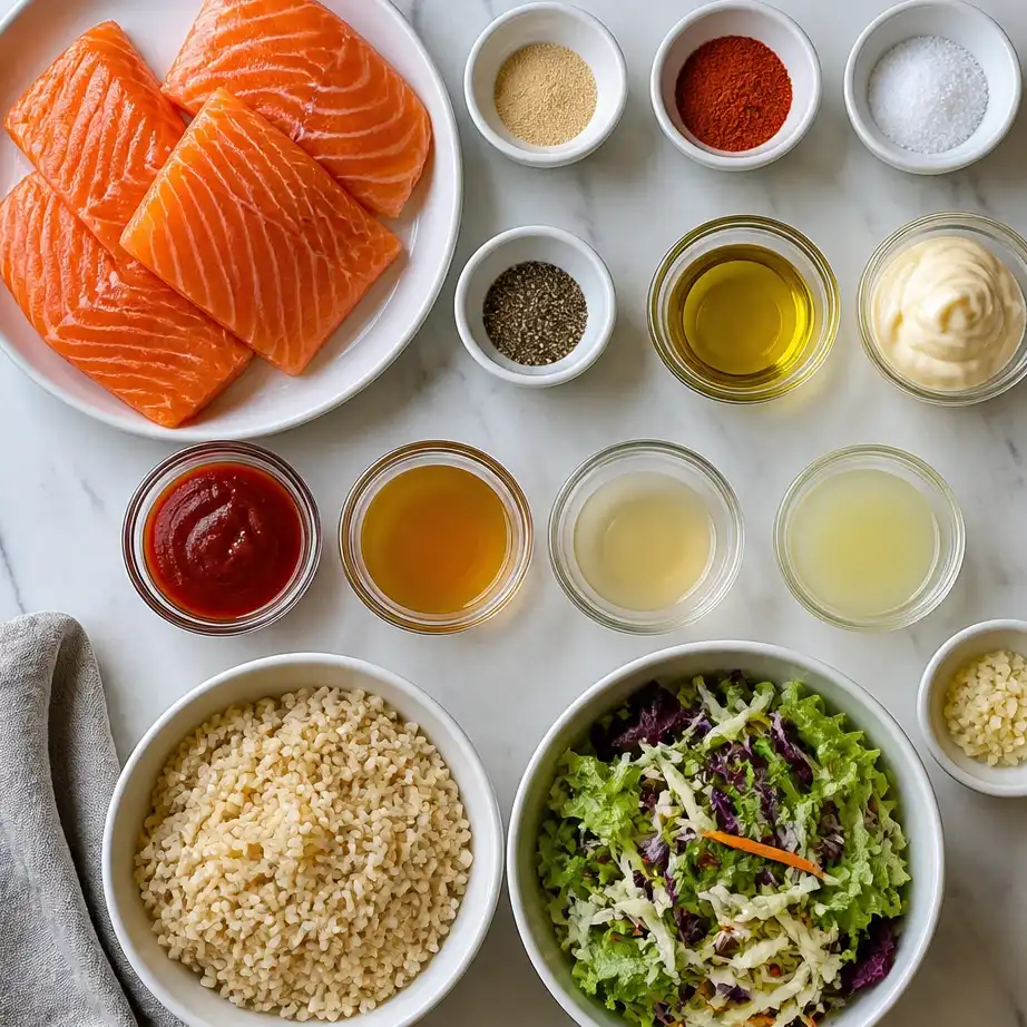 Air Fryer Crispy Bang Bang Salmon Bowls ( High Protein Meal Prep) 3 Ingredients
