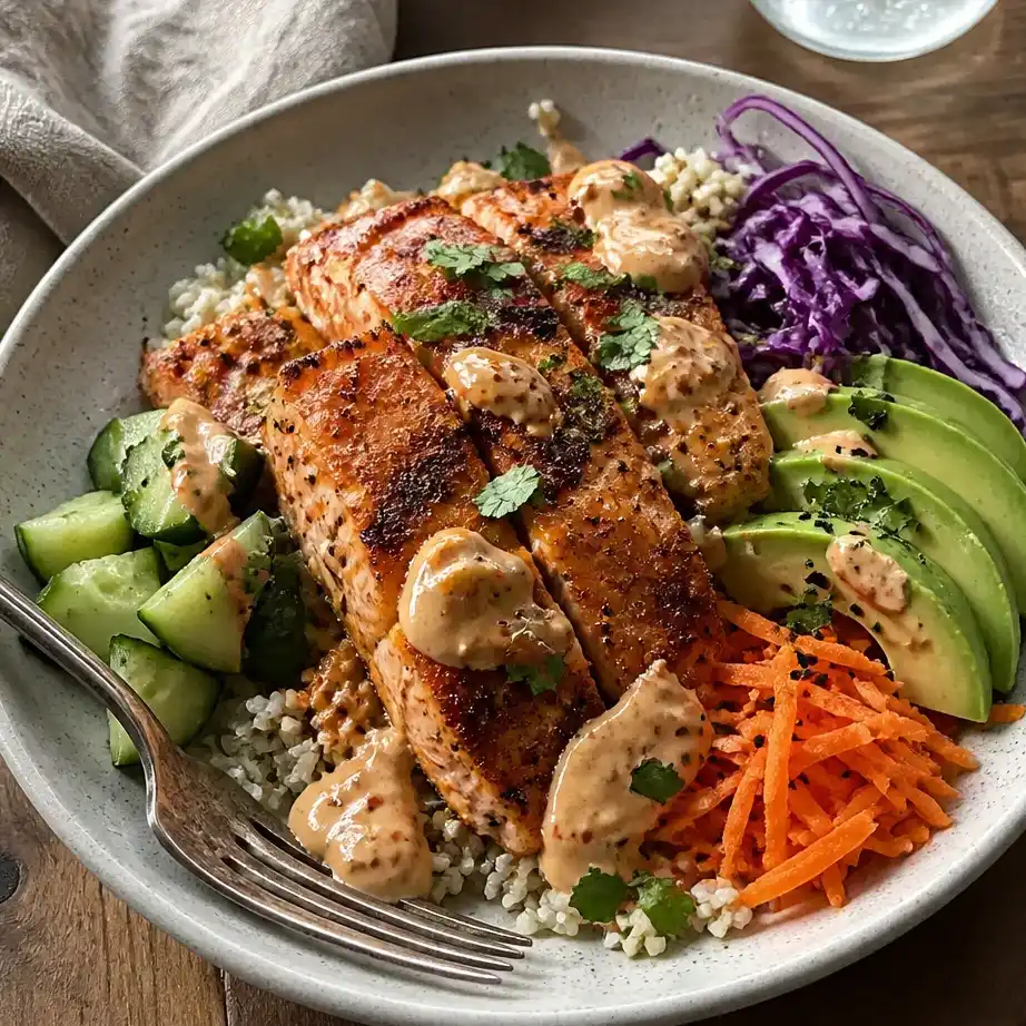 Air Fryer Crispy Bang Bang Salmon Bowls ( High Protein Meal Prep) 5 Serving