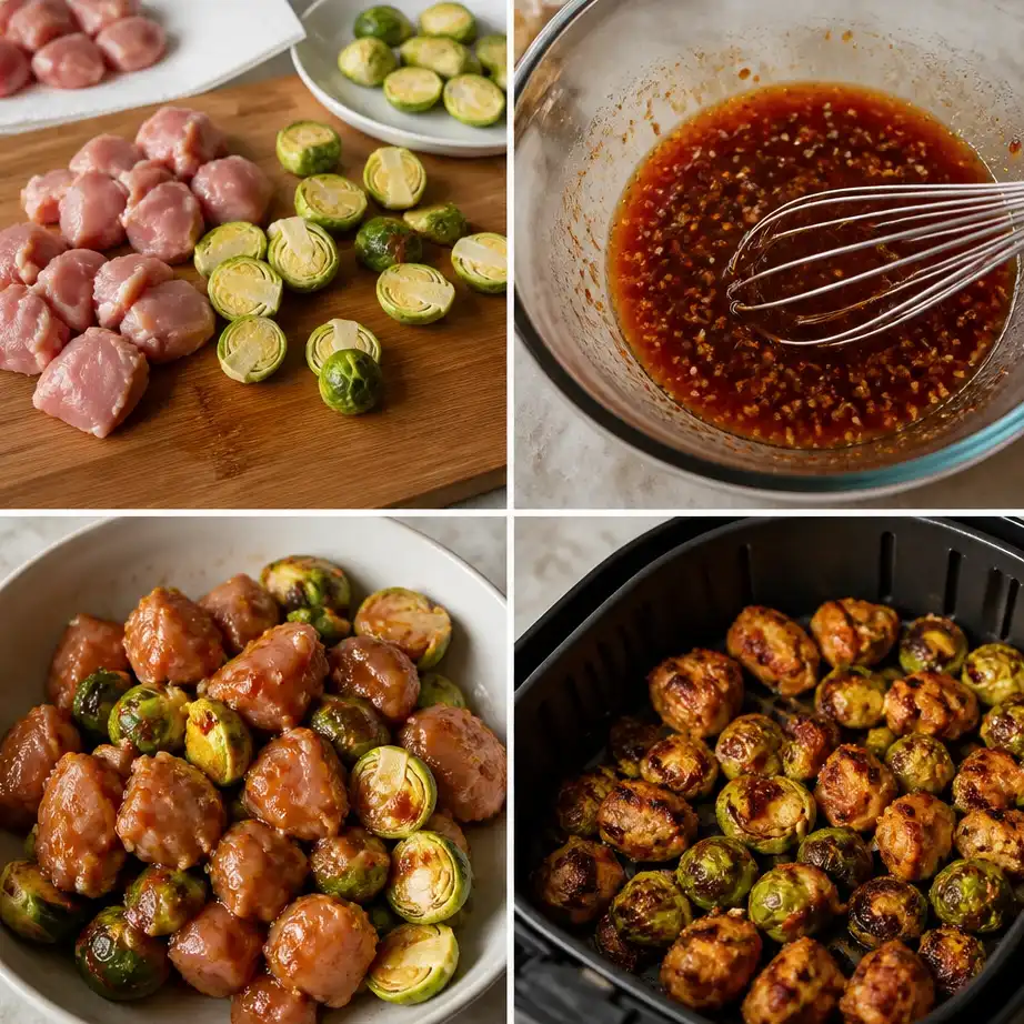 Air Fryer Sweet Chili Chicken and Brussels (High Protein Meal Prep) 4 Cooking steps
