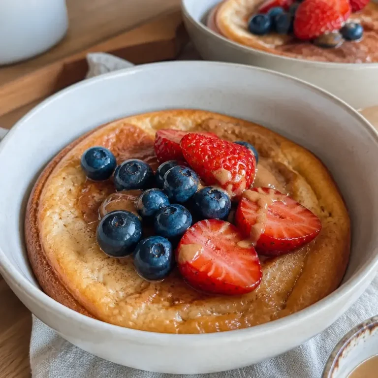 Protein Pancake Bowls stacked high with fluffy texture and golden-brown edges, ready to eat.
