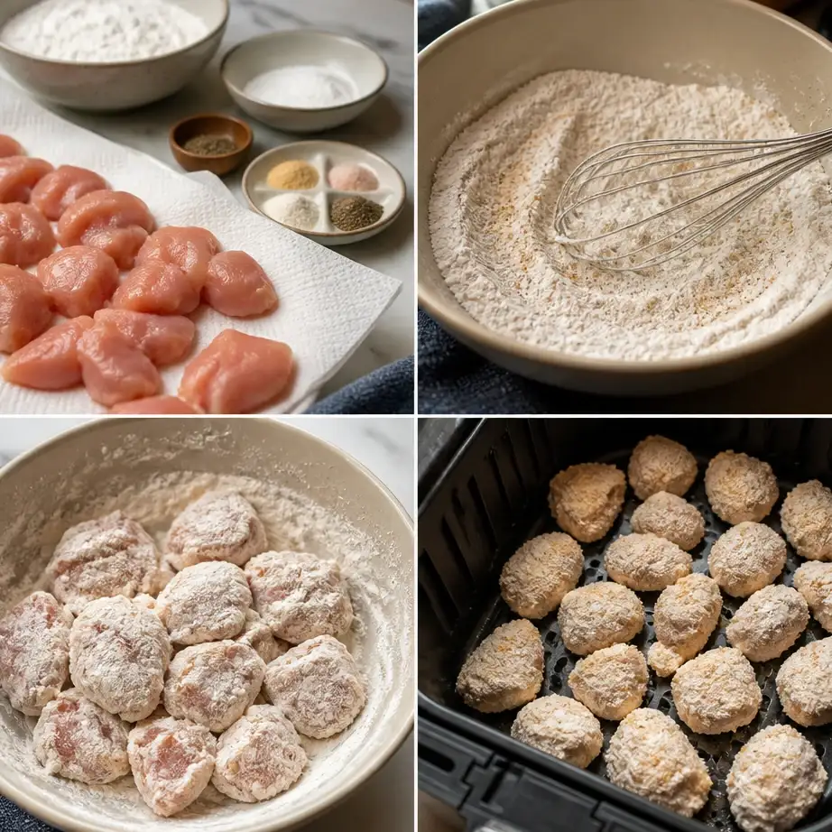 Crispy air fryer Korean Popcorn Chicken ( High Protein) 4 Cooking steps