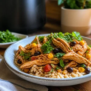 Dump & Go Crockpot Chicken Meal Prep (Beginner Friendly, High Protein) 6 Crockpot Chicken Meal Prep with tender shredded chicken and vegetables in slow cooker