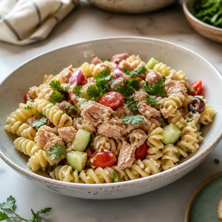 Easy Tuna Pasta Salad Meal Prep (High Protein, No Mayo Option) 9 Tuna Pasta Salad Meal Prep in glass containers ready for high-protein weekly meals