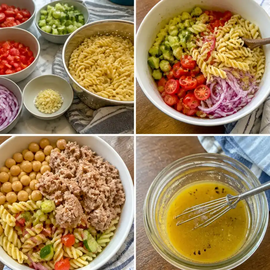 Easy Tuna Pasta Salad Meal Prep (High Protein, No Mayo Option) 4 Cooking steps