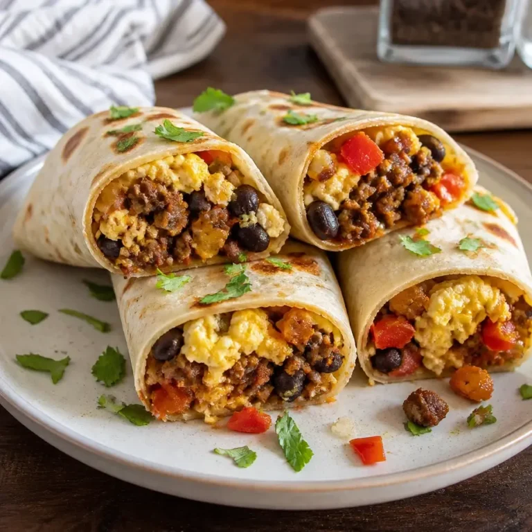 High protein breakfast burritos filled with eggs, cheese, and vegetables for meal prep