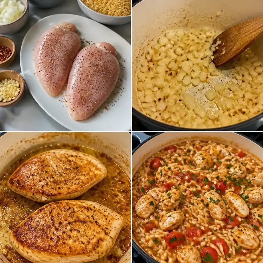 High Protein Chicken Orzo (One Pot Dinner Meal Prep) 4 Cooking steps