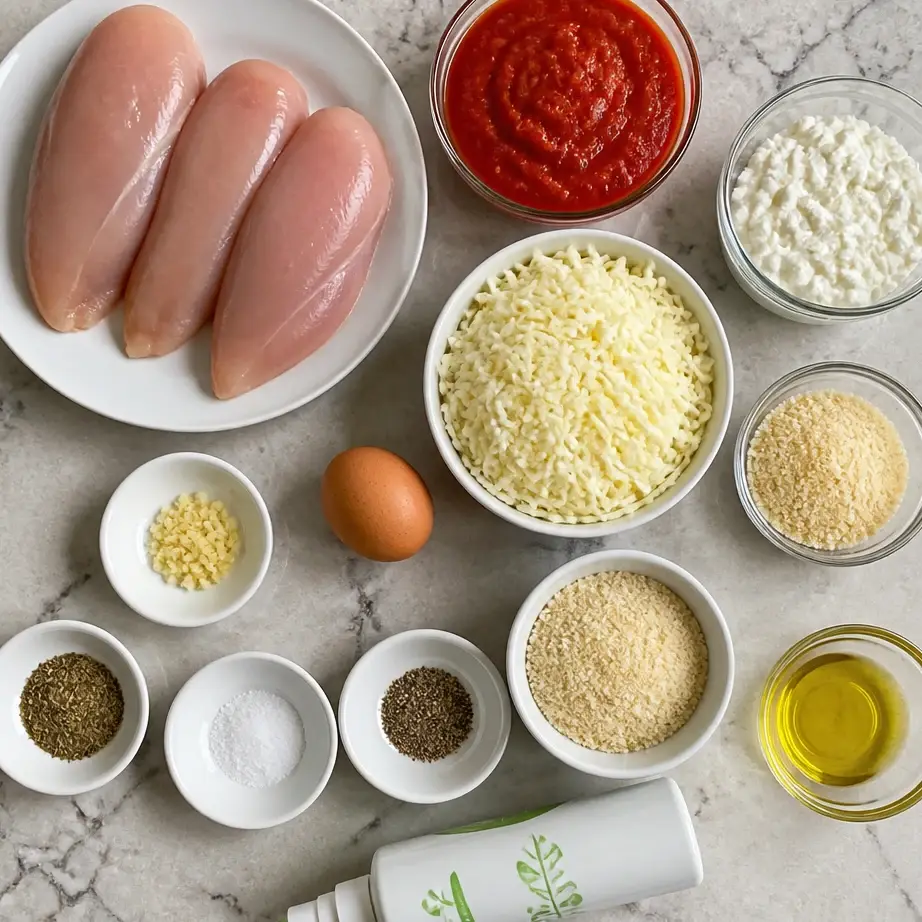 High Protein Chicken Parmesan Casserole (36g Protein) 3 Ingredients