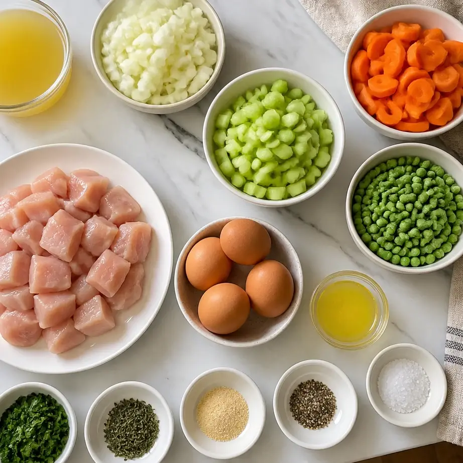 High Protein Crustless Chicken Pot Pie (Dinner Meal Prep) 3 Ingredients