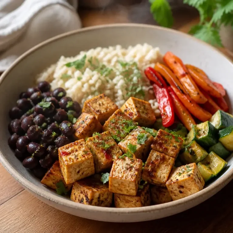 Tofu Lunch Meal Prep Bowls filled with crispy baked tofu, quinoa, and fresh vegetables for protein-packed meals