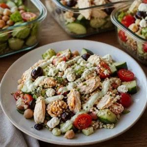 Rotisserie Chicken Meal Prep: 5 Easy High Protein Meals (No Cooking) 6 Rotisserie Chicken Meal Prep five easy high protein no-cook meals displayed in glass containers ready