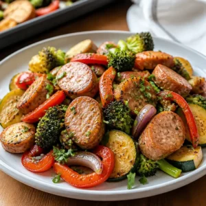 Sheet Pan Chicken Sausage and Veggies (10-Minute Beginner Meal Prep) 6 Sheet Pan Chicken Sausage and Veggies ready to eat, golden and perfectly roasted together