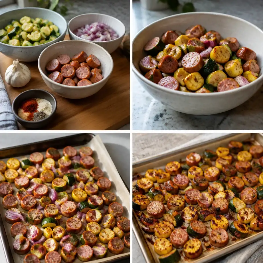 Sheet Pan Chicken Sausage and Veggies (10-Minute Beginner Meal Prep) 4 Cooking steps