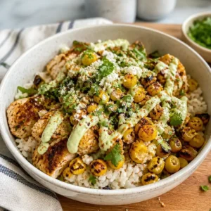 Street Corn Chicken Rice Bowls (High Protein Lunch Meal Prep) 6 Street Corn Chicken Rice Bowls displayed with grilled chicken, corn, and fluffy white rice.