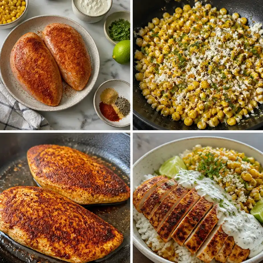 Street Corn Chicken Rice Bowls (High Protein Lunch Meal Prep) 4 Cooking steps